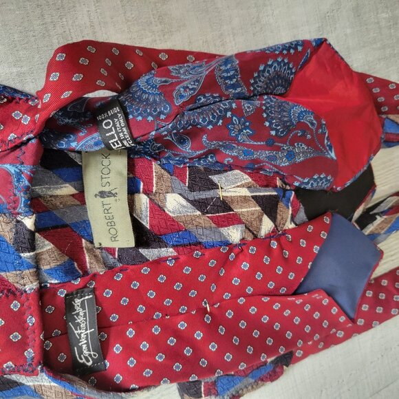 Upcycled Handmade Tie Crossbody Bag With Geometric Patterns & Floral Accent - Picture 5 of 11